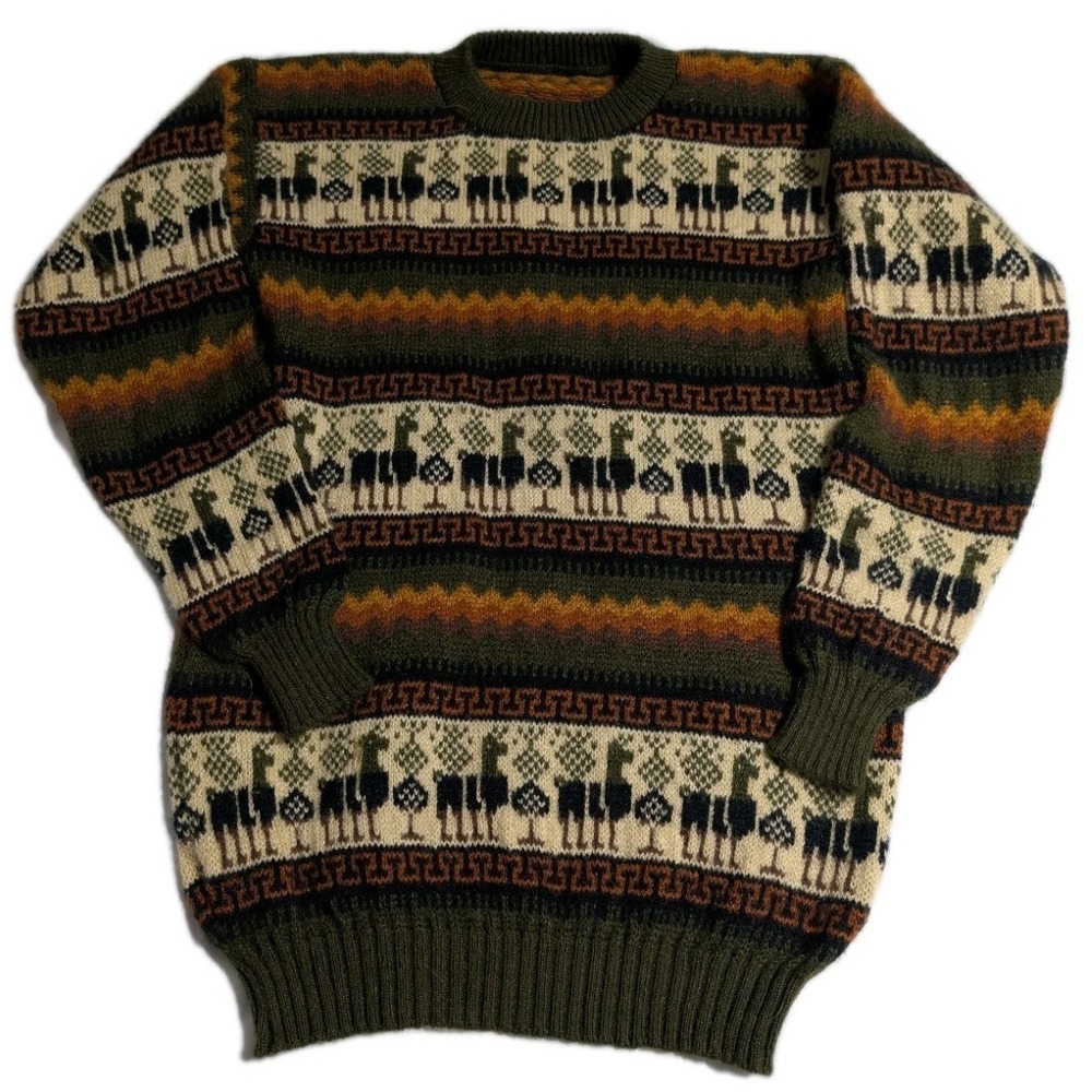 Vintage Peruvian Llama Alpaca Blend Sweater‎ Andean Folk Knit Mens M Unisex